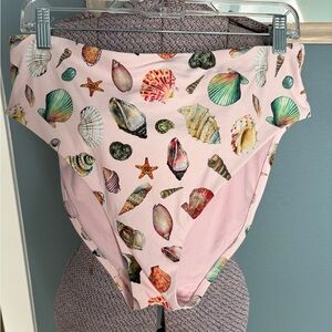 Seashell Print High-Waist Bikini Bottom - Pink